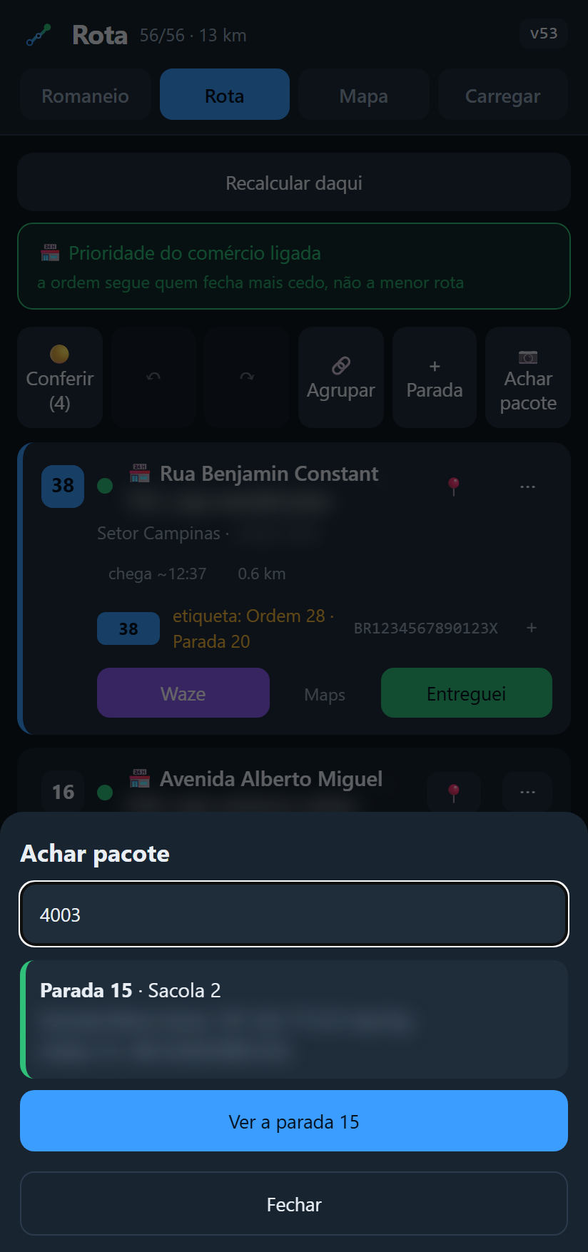 Busca de pacote pelo final do código